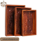 Hand-Carved Wooden Serving Tray Set of 3 – Pure Wood Kitchen & Dining Serving Trays