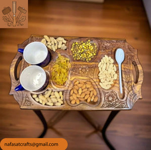 Handcrafted Wooden Dry Fruit Serving Tray – Decorative Snack & Nut Serving Tray
