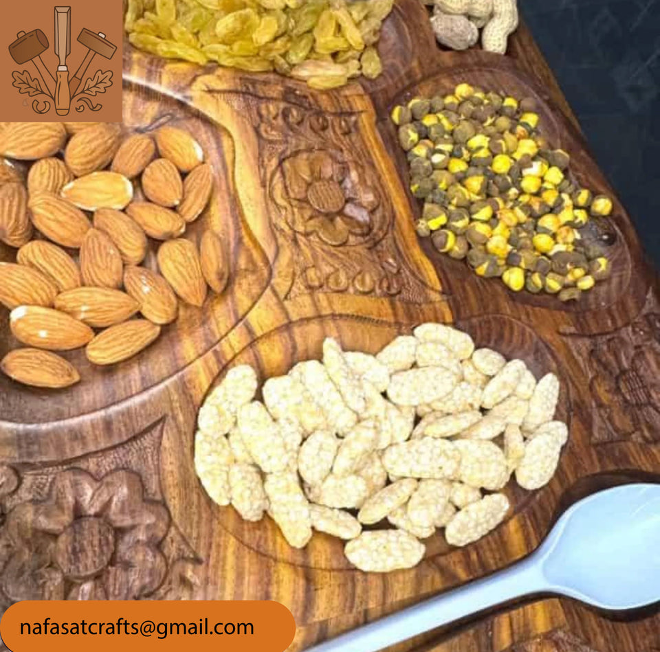 Handcrafted Wooden Dry Fruit Serving Tray – Decorative Snack & Nut Serving Tray