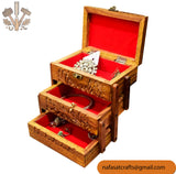3-Step Kashmiri Carving Wooden Jewelry Box – Handcrafted Wooden Jewelry Storage Organizer