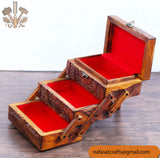 3-Step Kashmiri Carving Wooden Jewelry Box – Handcrafted Wooden Jewelry Storage Organizer