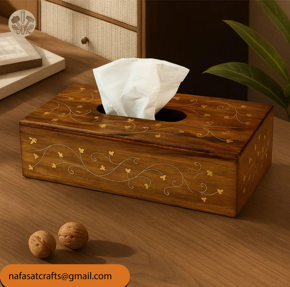 Handcrafted Wooden Tissue Box – Decorative Tissue Paper Holder for Home & Office