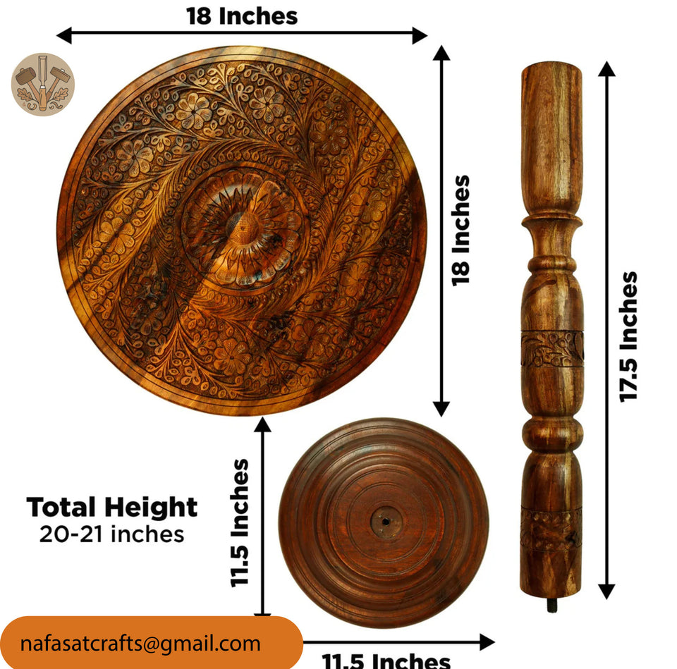 Hand-Carved Sheesham Wood Round Coffee Table – Handmade Wooden Living Room Table