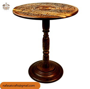 Hand-Carved Sheesham Wood Round Coffee Table – Handmade Wooden Living Room Table