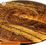 Hand-Carved Sheesham Wood Round Coffee Table – Handmade Wooden Living Room Table
