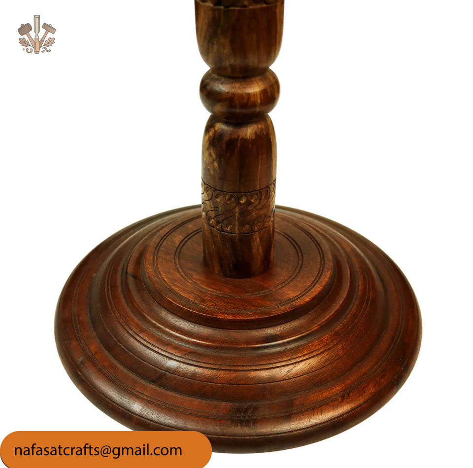 Hand-Carved Sheesham Wood Round Coffee Table – Handmade Wooden Living Room Table