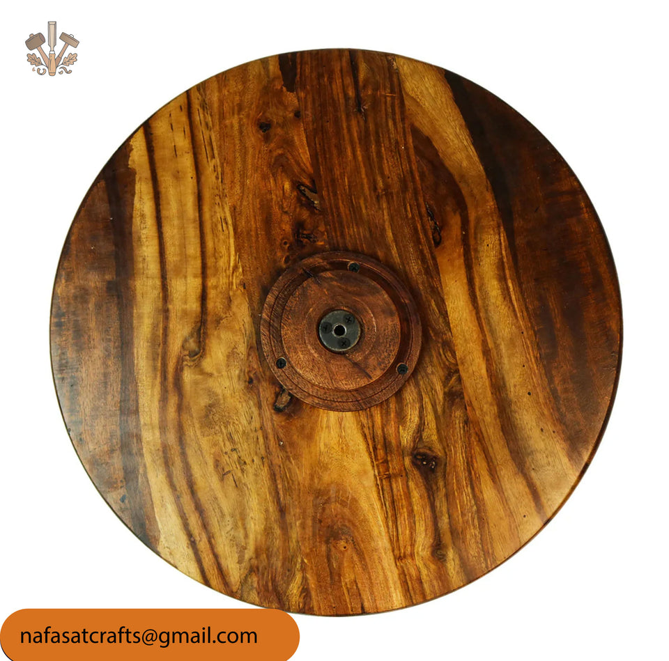 Hand-Carved Sheesham Wood Round Coffee Table – Handmade Wooden Living Room Table