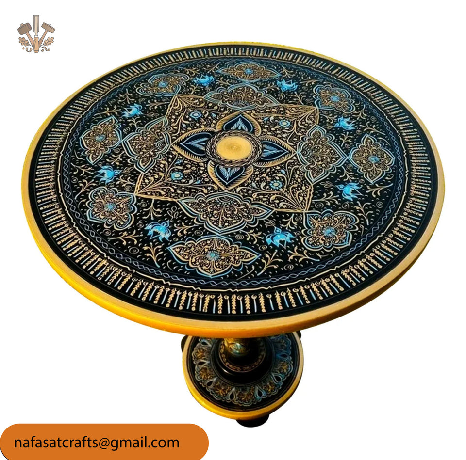 Naqashi Art Hand-Painted Round Wooden Coffee Table – Traditional Decorative Table (16" & 18")