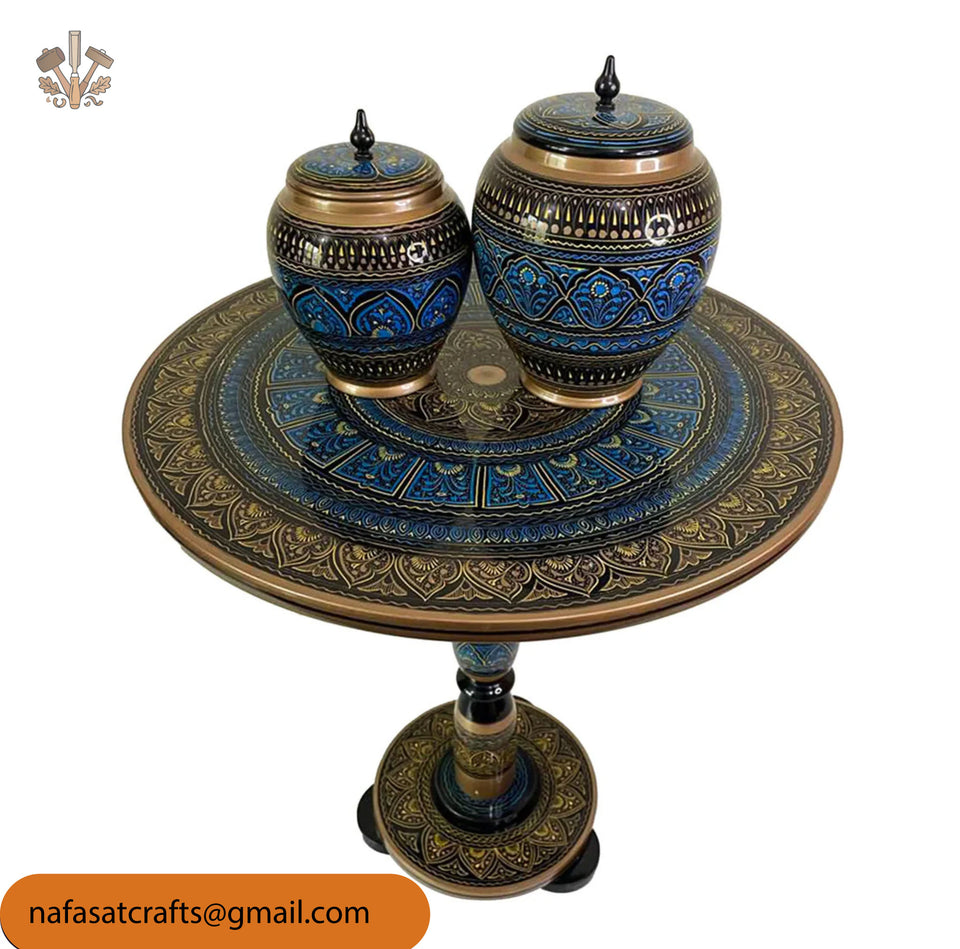 Naqashi Art Hand-Painted Round Wooden Coffee Table – Traditional Decorative Table (16" & 18")