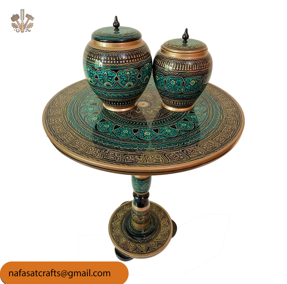 Naqashi Art Hand-Painted Round Wooden Coffee Table – Traditional Decorative Table (16" & 18")