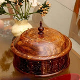 Handcrafted Wooden Roti Hotpot with Brass Work & Steel Bowl – Traditional Chapati Storage Box