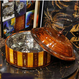 Handcrafted Wooden Roti Hotpot with Brass Work & Steel Bowl – Traditional Chapati Storage Box