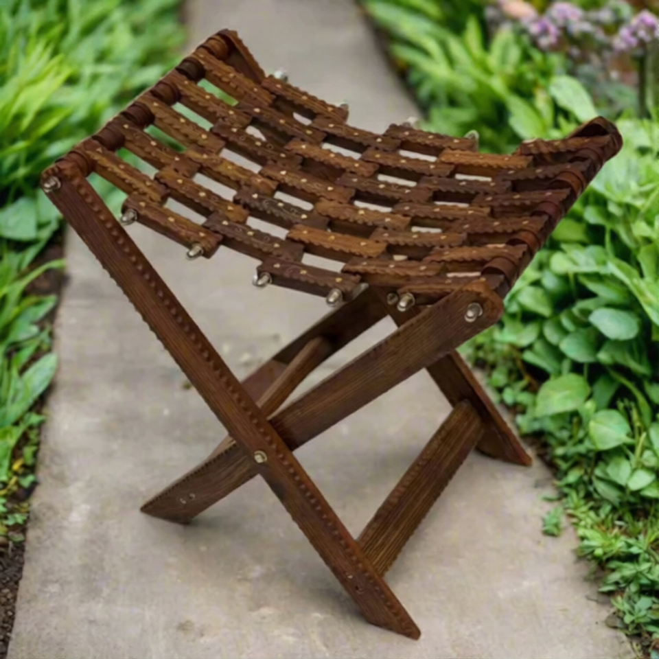 Handcrafted Wooden Foldable Stool – Portable Durable Traditional Wooden Seating