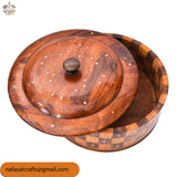 Handcrafted Wooden Roti Hotpot with Brass Work – Traditional Chapati Storage Box (No Steel Bowl)