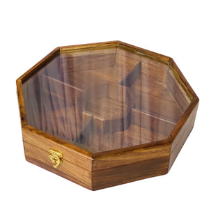 Handcrafted Sheesham Wood Dry Fruit Box with Glass Lid – Wooden Storage & Serving Box
