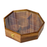 Handcrafted Sheesham Wood Dry Fruit Box with Glass Lid – Wooden Storage & Serving Box