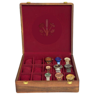 Handcrafted 15-Slot Wooden Watch Box – Premium Watch Organizer with Red Velvet Interior & Solid Wooden Lid