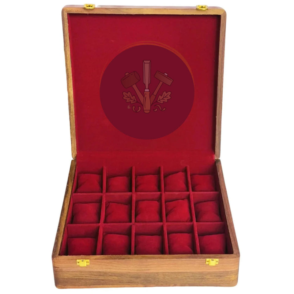 Handcrafted 15-Slot Wooden Watch Box – Premium Watch Organizer with Red Velvet Interior & Solid Wooden Lid