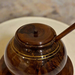 Handcrafted Wooden Sugar Pot with Brass Work – Traditional Sugar Bowl for Kitchen & Dining Table Decor
