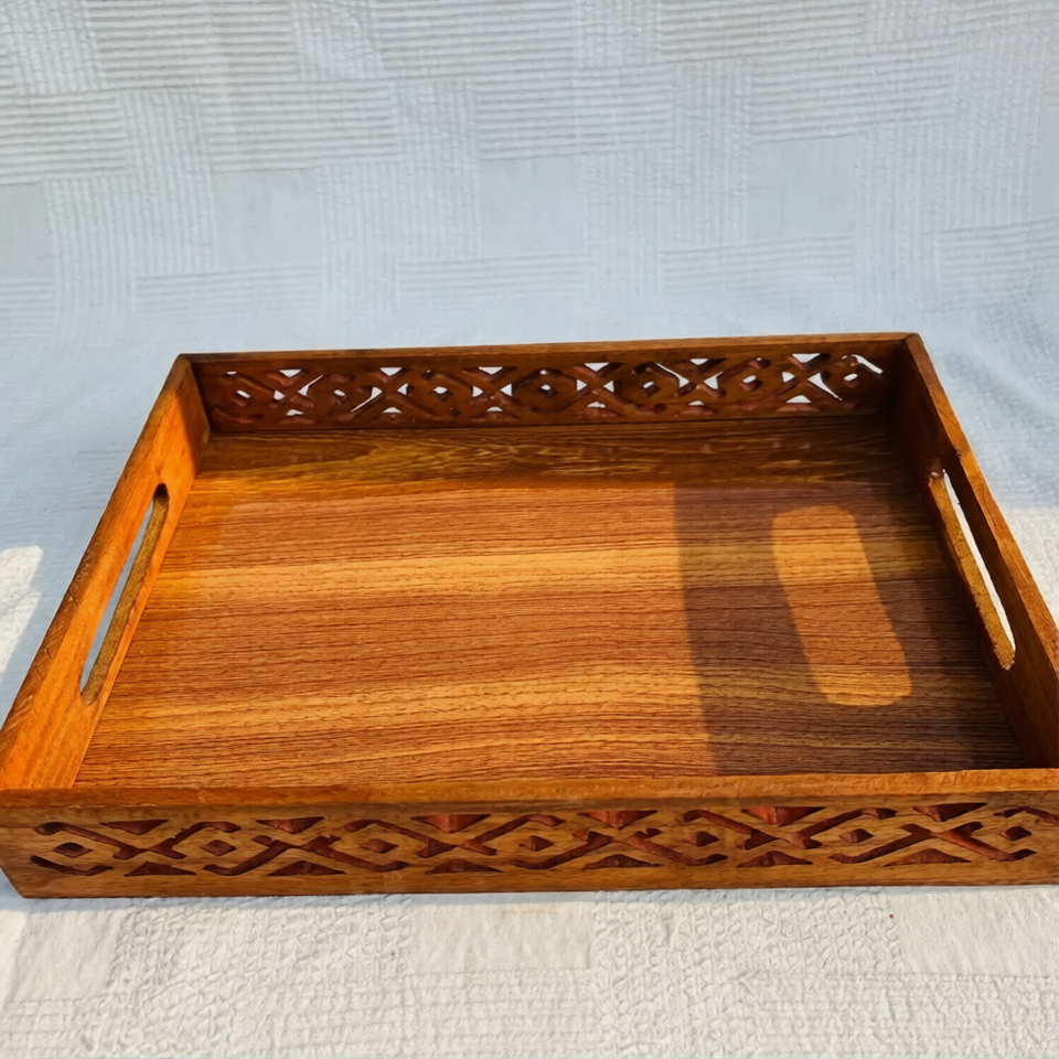 Lightweight Handcrafted Wooden Serving Tray Set of 3 – MDF Base Kitchen & Dining Serving Trays