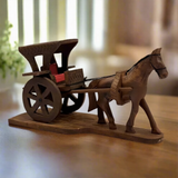 Handcrafted Wooden Horse with Cart – Traditional Decorative Showpiece & Unique Gift Item