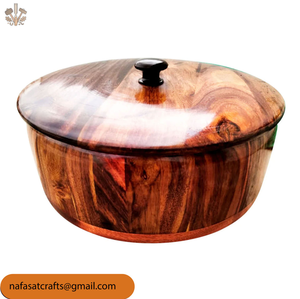Handcrafted Wooden Roti Hotpot with Brass Work – Traditional Chapati Storage Box (No Steel Bowl)