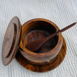 Antique Handcrafted Wooden Sugar Dan with Brass Work – Premium Decorative Wooden Sugar Pot for Kitchen & Dining