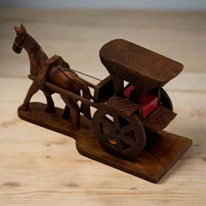Handcrafted Wooden Horse with Cart – Traditional Decorative Showpiece & Unique Gift Item
