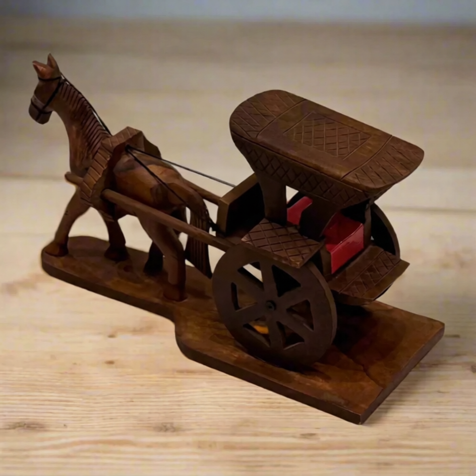 Handcrafted Wooden Horse with Cart – Traditional Decorative Showpiece & Unique Gift Item