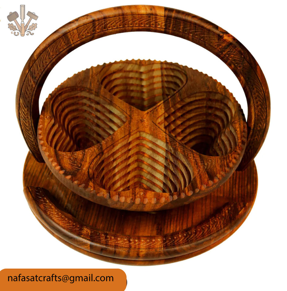 Handcrafted Foldable Wooden Dry Fruit Basket – Decorative Serving Basket for Kitchen & Table Decor