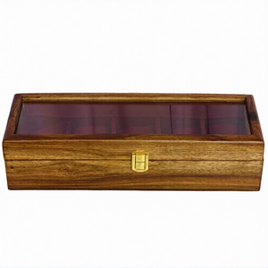 Handcrafted Wooden Watch Box for 5 Watches – Glass Top Display Case with Red Velvet Interior | Luxury Watch Organizer