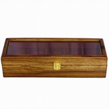 Handcrafted Wooden Watch Box for 5 Watches – Glass Top Display Case with Red Velvet Interior | Luxury Watch Organizer