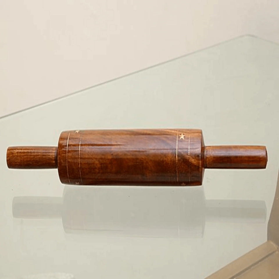Handmade Bread Roller (Chakla Belan) with Brass Work – Wooden Roti Maker