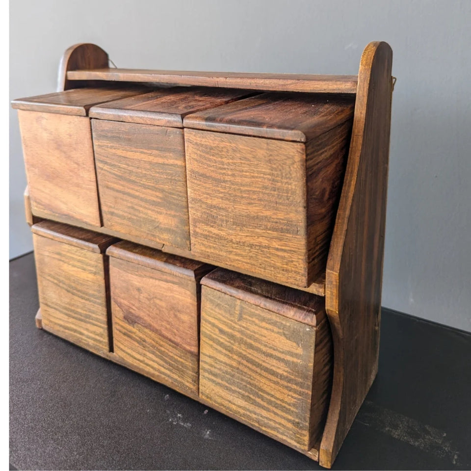 Handcrafted Wooden Masala Box with 6 Compartments – Traditional Indian Spice Organizer | Kitchen Spice Storage Container
