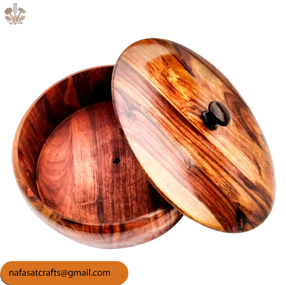 Handcrafted Wooden Roti Hotpot with Brass Work – Traditional Chapati Storage Box (No Steel Bowl)