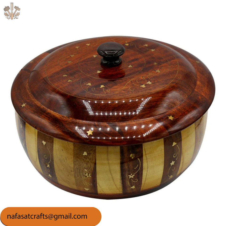 Handcrafted Wooden Roti Hotpot with Brass Work – Traditional Chapati Storage Box (No Steel Bowl)
