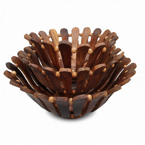 Set of 3 Handcrafted Wooden Fruit Baskets – Decorative Kitchen & Dining Fruit Storage Bowls