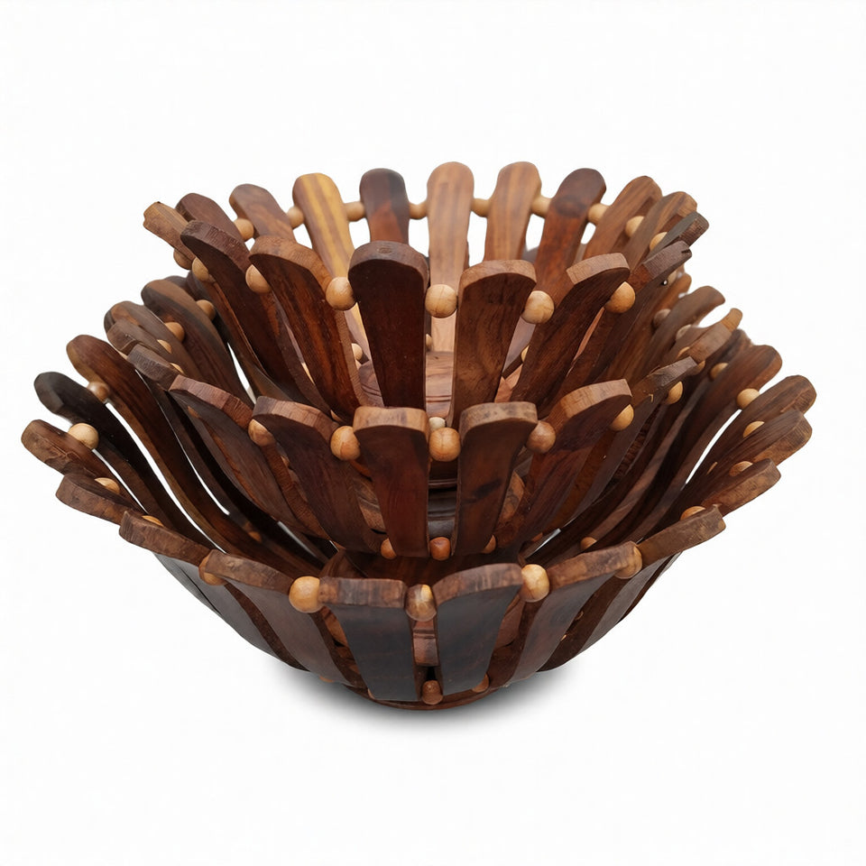 Set of 3 Handcrafted Wooden Fruit Baskets – Decorative Kitchen & Dining Fruit Storage Bowls