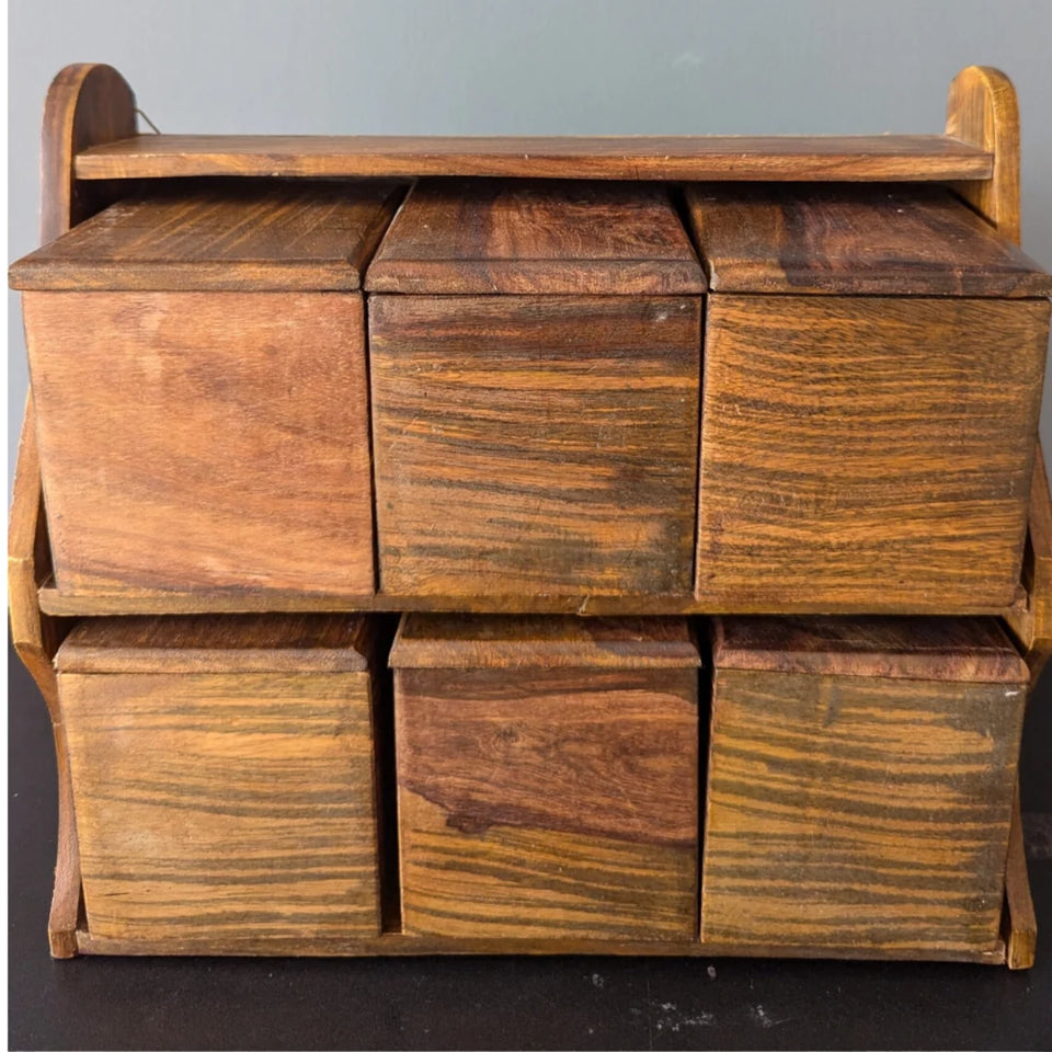 Handcrafted Wooden Masala Box with 6 Compartments – Traditional Indian Spice Organizer | Kitchen Spice Storage Container