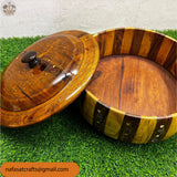 Handcrafted Wooden Roti Hotpot with Brass Work – Traditional Chapati Storage Box (No Steel Bowl)