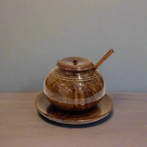 Handcrafted Wooden Sugar Pot with Brass Work – Traditional Kitchen & Table Decor