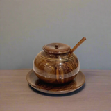 Handcrafted Wooden Sugar Pot with Brass Work – Traditional Sugar Bowl for Kitchen & Dining Table Decor