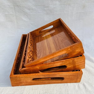Lightweight Handcrafted Wooden Serving Tray Set of 3 – MDF Base Kitchen & Dining Serving Trays