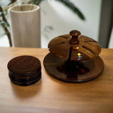 Handcrafted Wooden Tea Mat Set with Brass Work – Traditional Wooden Coasters & Table Decor Set