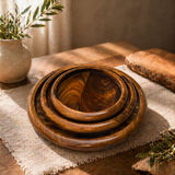Handcrafted Round Wooden Plate Set of 3 – Sheesham Wood (12", 10", 8") Serving Plates