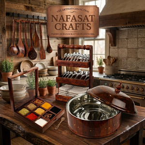 Kitchen Combo Deal 2 – Wooden Hotpot with Steel Bowl, Masala Box, Spoon Stand & 8-Piece Wooden Spoon Set