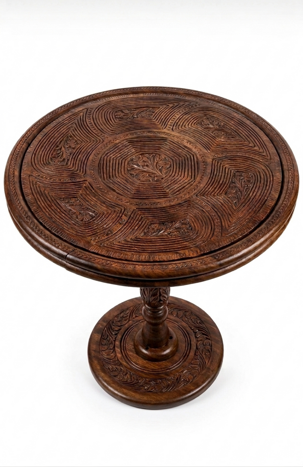 Premium Handcrafted Carved Wooden Foldable Dry Fruit Table Basket