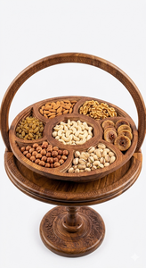 Premium Handcrafted Carved Wooden Foldable Dry Fruit Table Basket