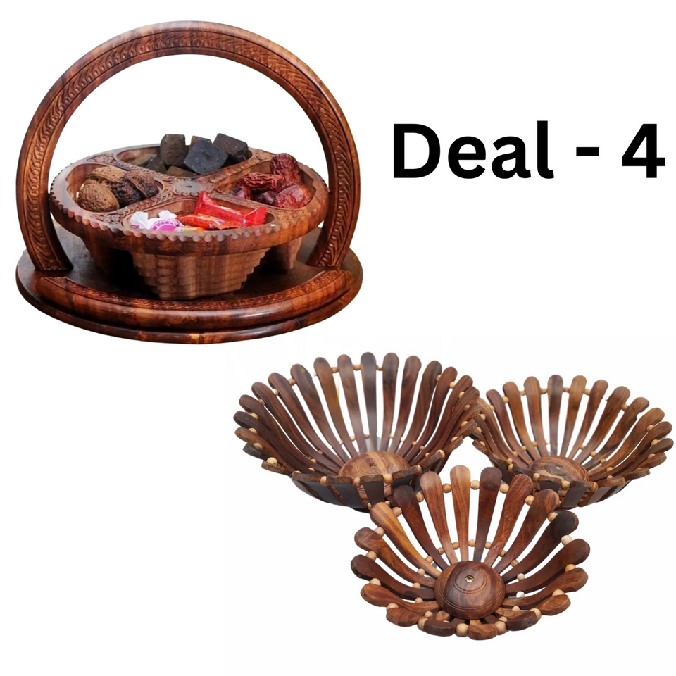 Wooden Dry Fruit Basket with Set of 3 Fruit Baskets – Decorative Wooden Serving & Storage Basket Set