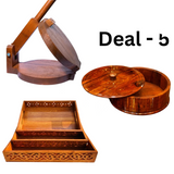Wooden Kitchen Combo Deal 5 – Handcrafted Hotpot, Tray Set of 3 & Wooden Roti Maker